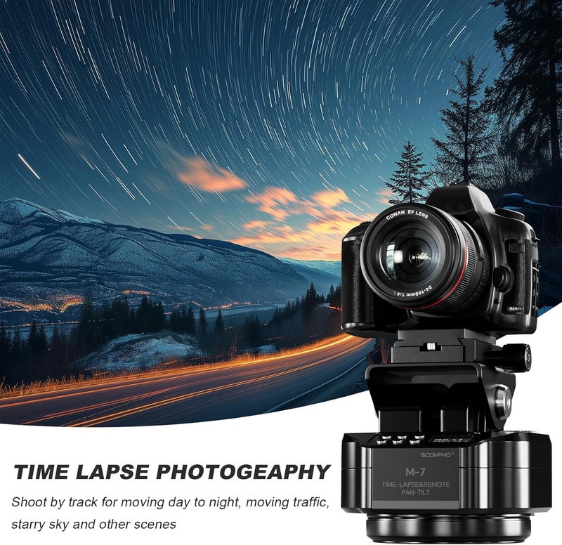 soonpho M7 Motorized Rotating Panoramic Tripod Head for Time Lapse Remote Control 360° Pan Tilt Head for DSLR Cameras, Camcorders, Tripod - Image 2
